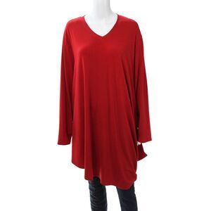 Christopher Calvin Women Tunic Red V-Neck Long Sleeve Polyester Size 1X